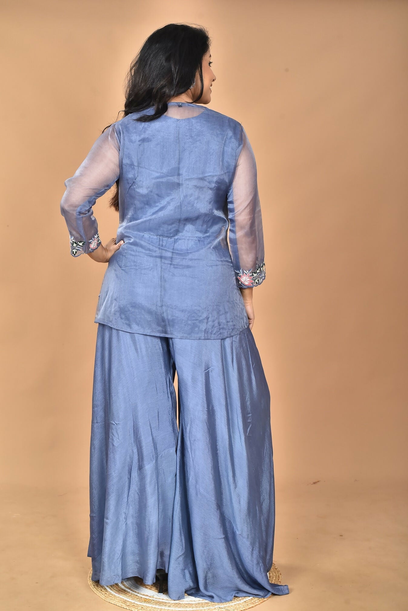 Morchari Women And Hand Embroidery Palazzo Set-Grey - Swadesiicart