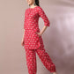 Myshka Women's Pink Printed Cotton Round Neck Party Tunic With Trousers Co-ord set - Swadesiicart