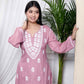 Miravan Women's Chikankari Embroidery Pink Straight Kurta & Palazzo Set | Swadesiicart