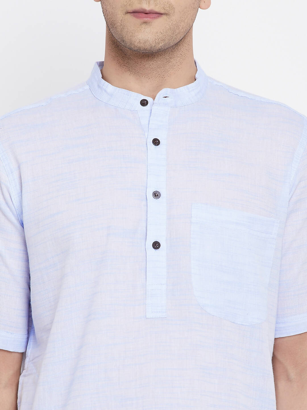 Even Apparels Blue Color Pure Cotton With Band Collar Men's H/S Kurta | Swadesiicart