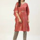 FIORRA Women's Dusty Pink Poly Crepe Kaftan Type Kurta Set - Swadesiicart