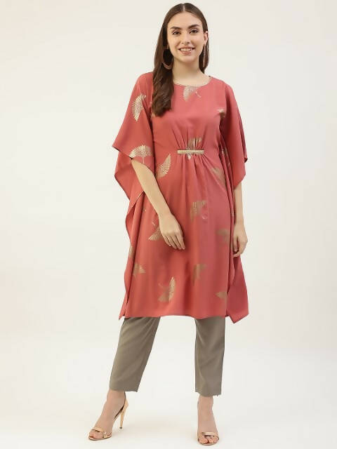 FIORRA Women's Dusty Pink Poly Crepe Kaftan Type Kurta Set - Swadesiicart