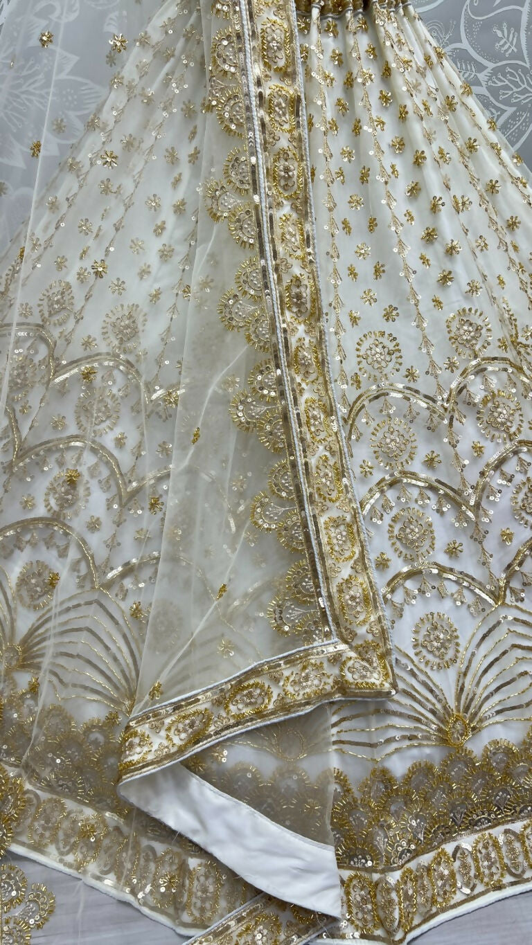 Jyoti Fashion Women's Off White Bridal Net Fancy Sequins with Multi Thread Embroidered & Handwork Wedding Lehenga Choli | Swadesiicart