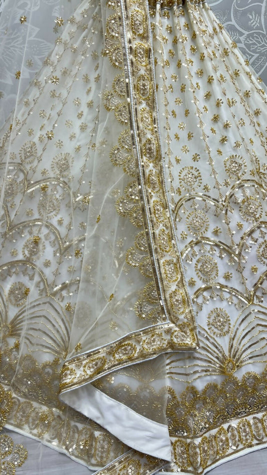 Jyoti Fashion Women's Off White Bridal Net Fancy Sequins with Multi Thread Embroidered & Handwork Wedding Lehenga Choli | Swadesiicart