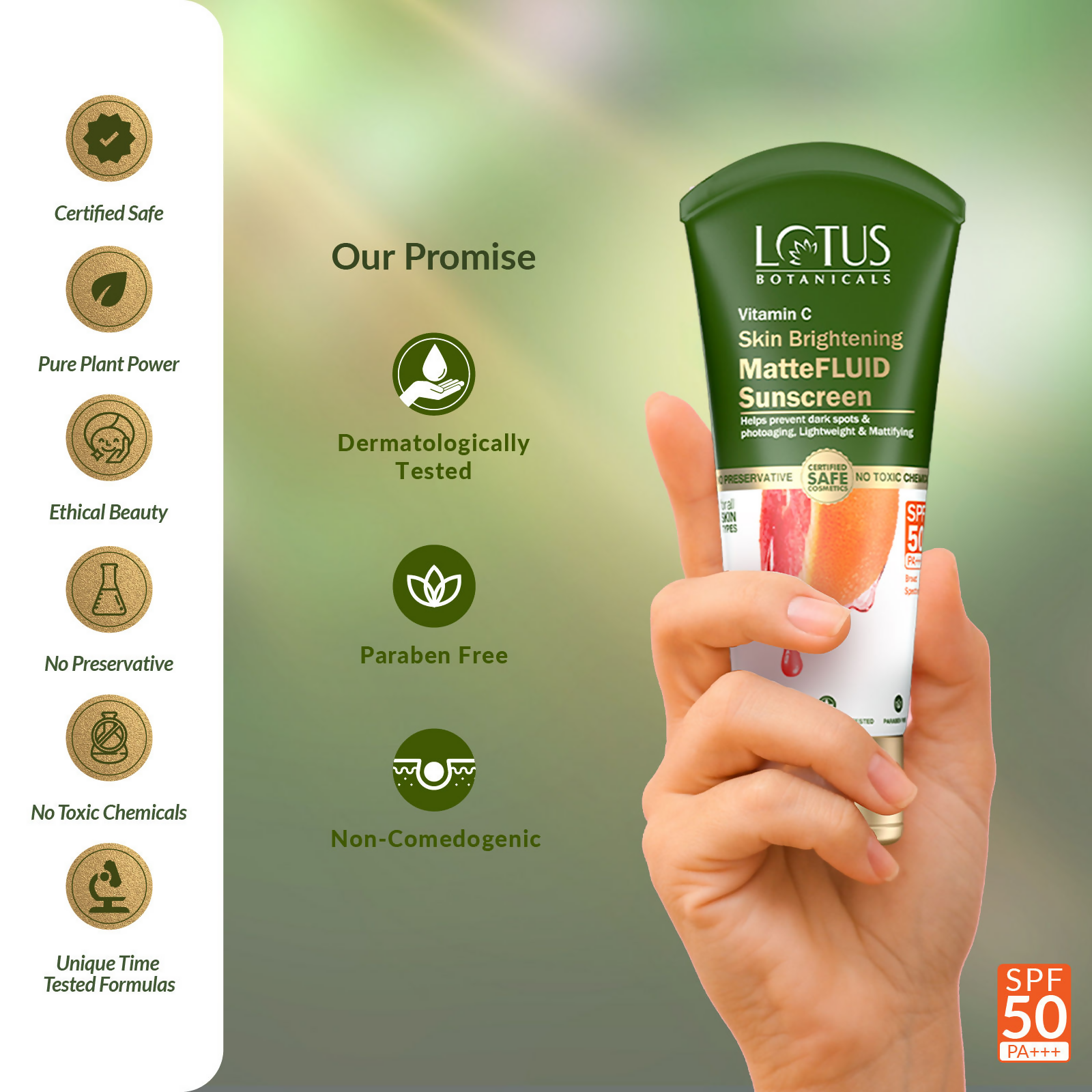 Lotus Botanicals 100x Vitamin C Matte Fluid Sunscreen, Sun Protect & Skin Brightening, SPF 50, PA+++ | Swadesiicart