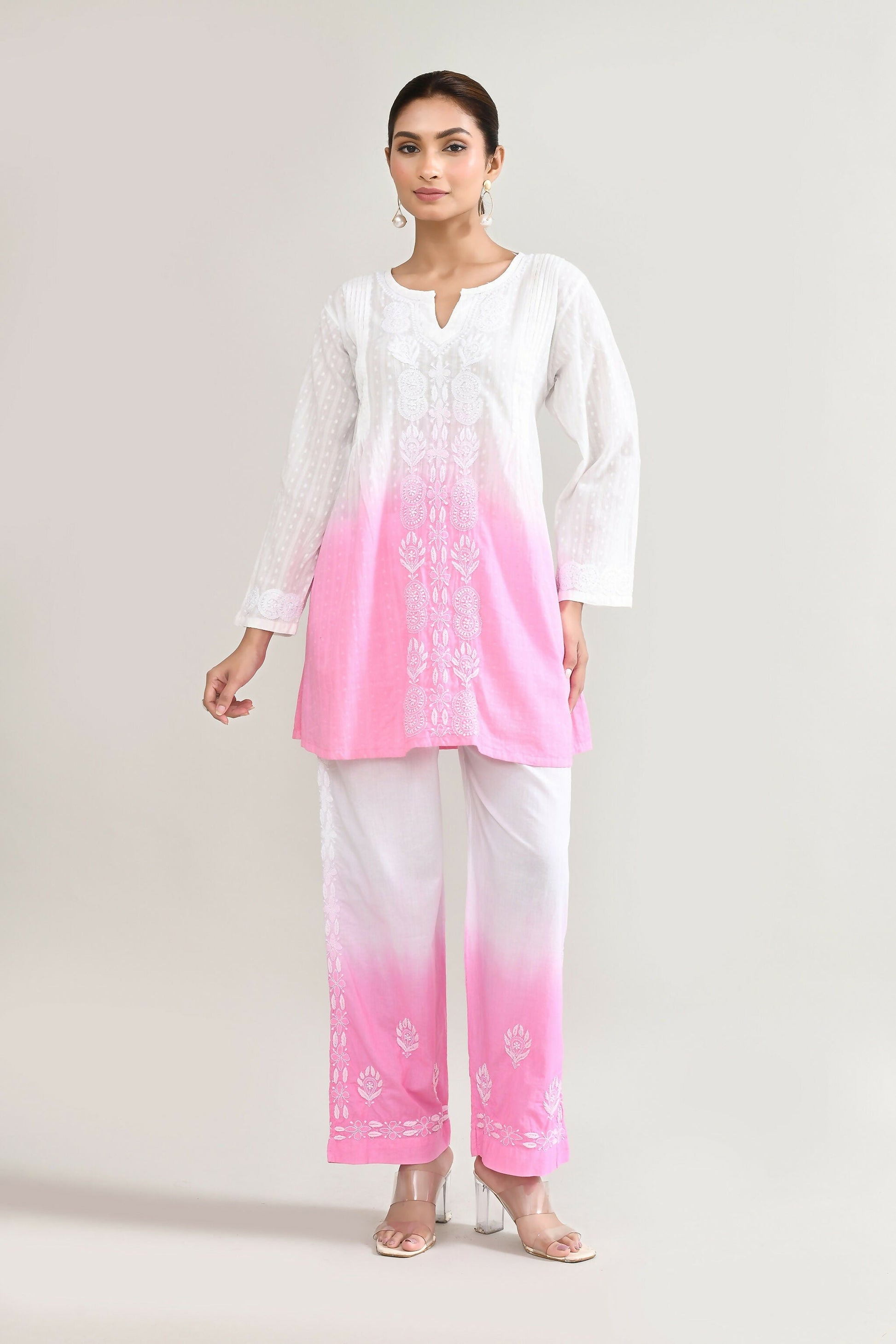 Joban Fashion Womens Cotton ChikanKari pink Cord set - Swadesiicart