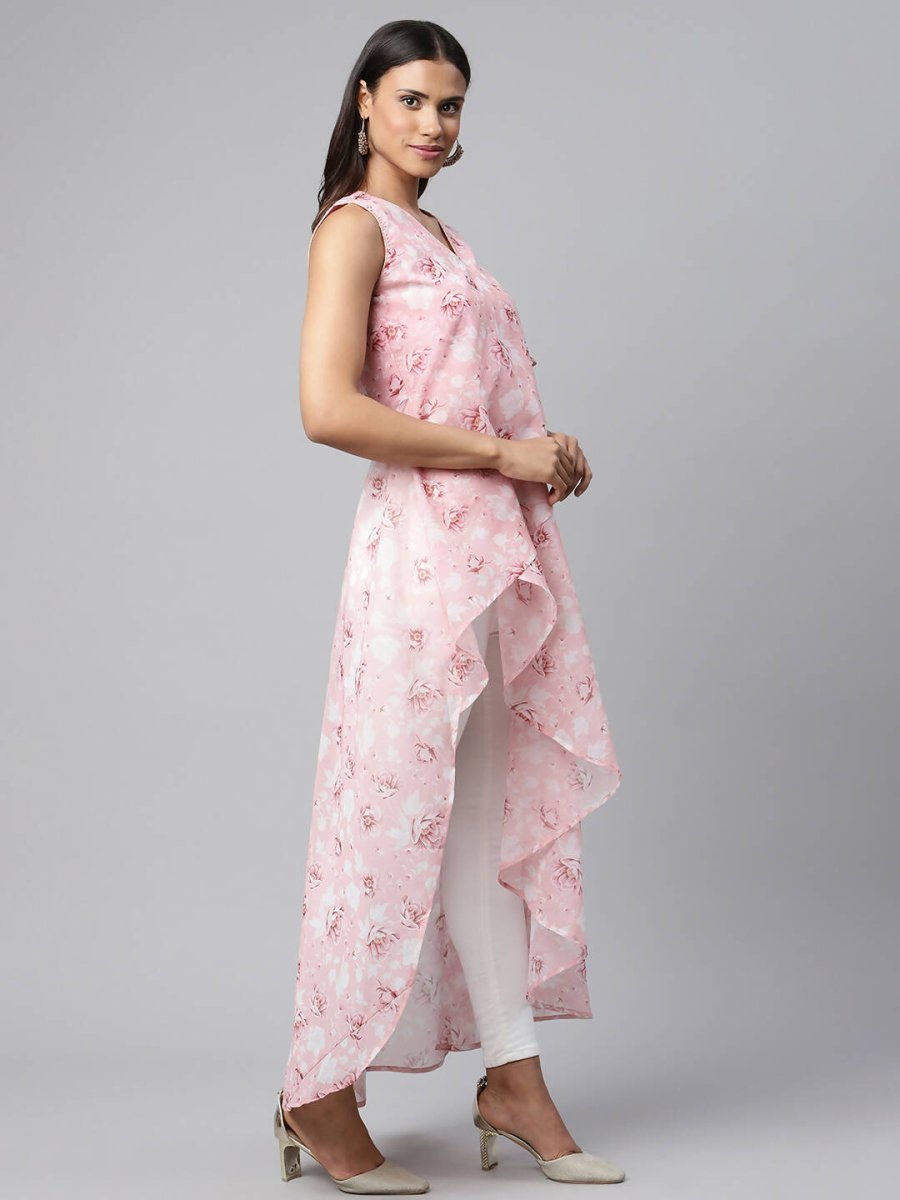 Ahalyaa Women Pink Organza Digital Printed Dress | Swadesiicart
