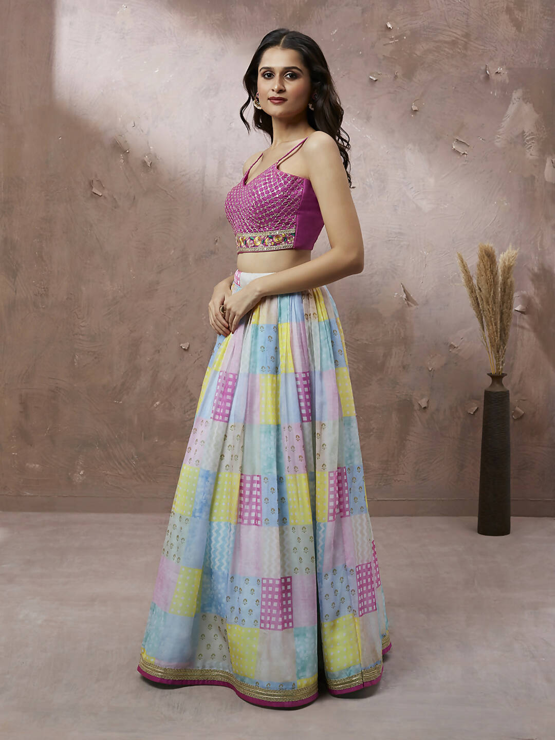 House of Panchhi Turquoise Blue Organza Floral Printed Lehenga choli & Dupatta | Swadesiicart