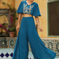 Janasya Teal Blue Georgette Yoke Embroidery Co-Ords - Swadesiicart