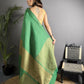 Joban Fashion Emerald Green Banarasi Soft Lichi Silk Checks & Woven Saree | Swadesiicart