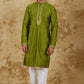 Bluesaanchi Men's Sunshine Handwoven Embroidered Apple Green Kurta Set | Swadesiicart