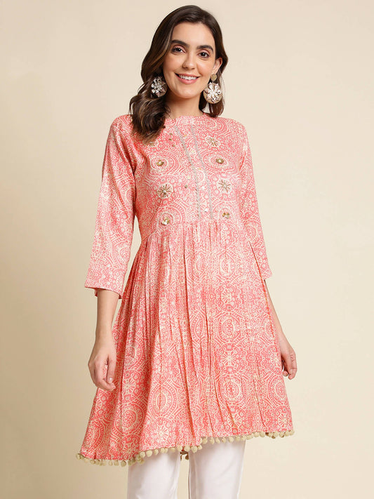 Peach Chiffon Paisley Printed Top - Himanshi - Swadesiicart