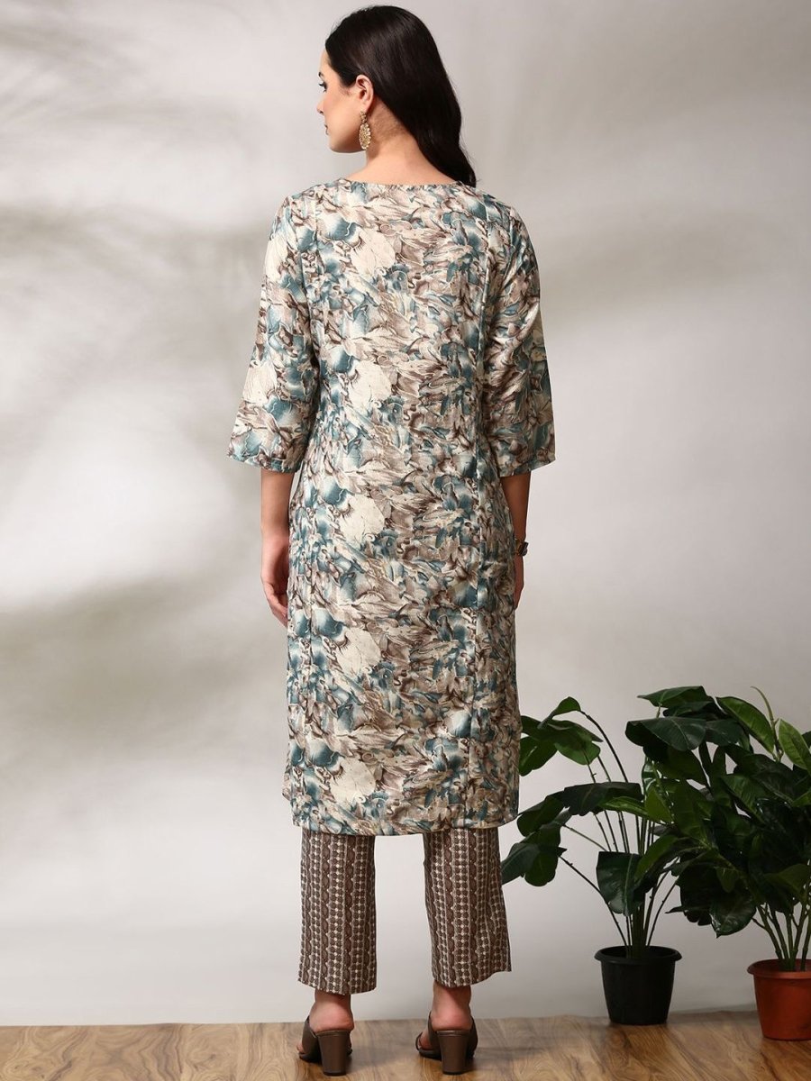 Anouk Floral Printed Regular Straight Kurta with Trousers - Swadesiicart