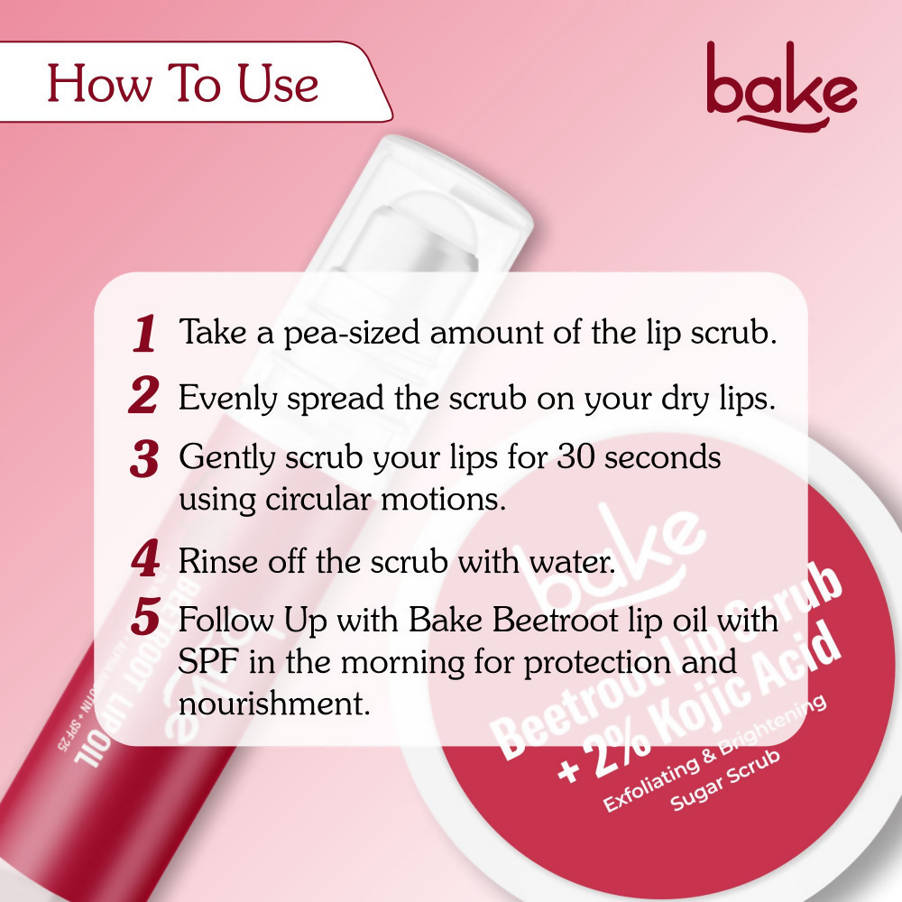 Bake Kojic Acid Beetroot Lip Kit With Lip Balm SPF 25 & Lip Scrub For Dark & Pigmented Lips | Swadesiicart