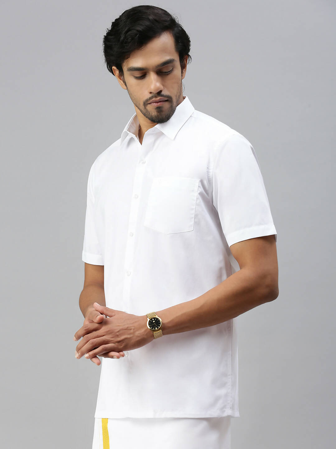 Ramraj Cotton Mens Half Sleeve White Shirt Plus Size - Soft Touch Cotton | Swadesiicart