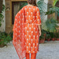 The52 Orange Women's Beautiful Cotton Blend Fabric Printed Work Straight Kurta, Pant and Dupatta Set - Swadesiicart