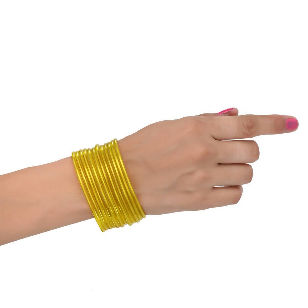 Afast Shining Yellow Glass Wedding, Party, Daily Use Bangle Set, Set Of 12 - Swadesiicart