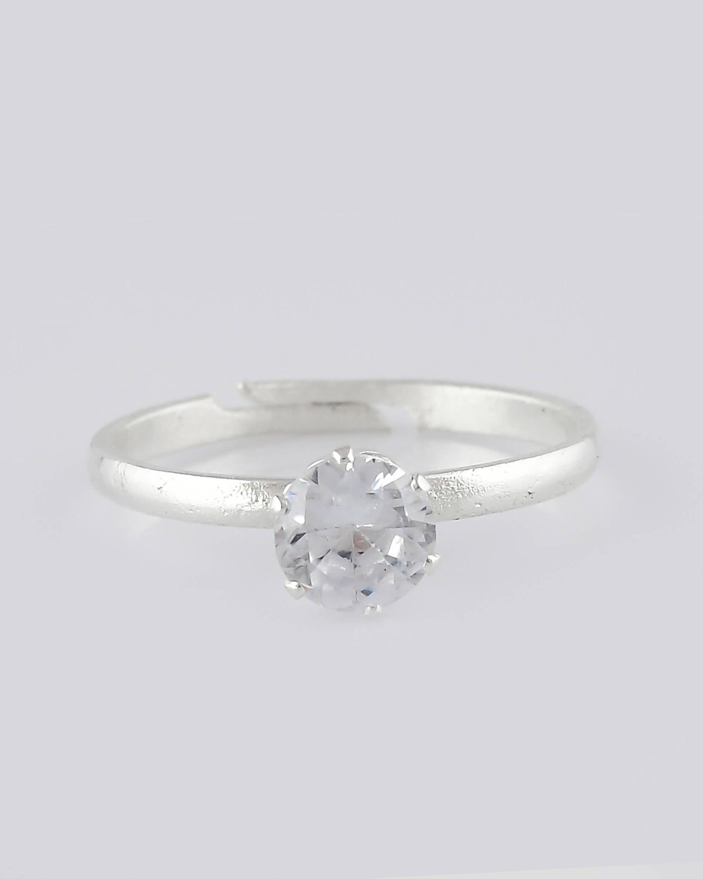VOJ white CZ-detail Stainless Steel Cubic Zirconia Silver Plated adjustable finger Ring | Swadesiicart