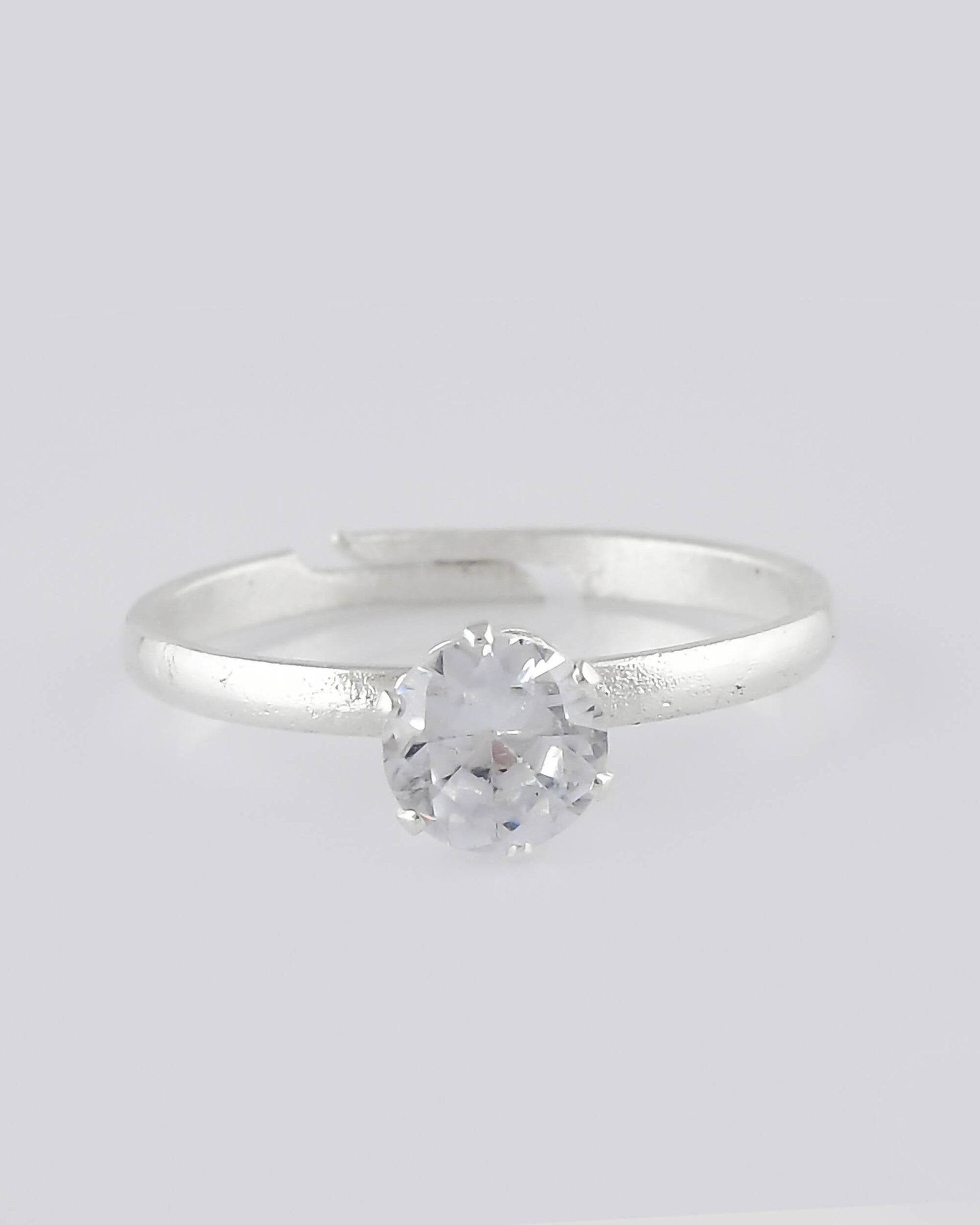 VOJ white CZ-detail Stainless Steel Cubic Zirconia Silver Plated adjustable finger Ring | Swadesiicart