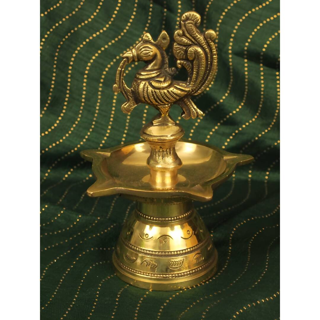 Spillbox Gold-Toned Brass Annam Five Face Diya Pooja Essential | Swadesiicart
