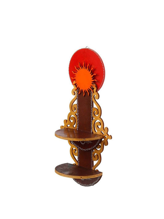 eCraftIndia Brown Textured Wooden Pooja Shelf | Swadesiicart