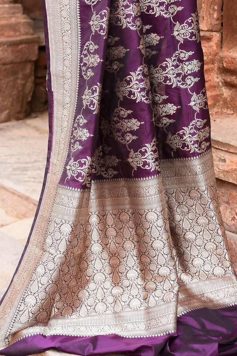 Joban Fashion Purple Pure Katan Pure Handloom Banarasi Silk Saree | Swadesiicart