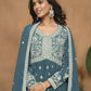 Anaita Teal Embroidered Faux Georgette Sharara Suit