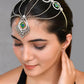 VOJ Silver Plated Peacock Printed Hairband With Mang Tikka | Swadesiicart