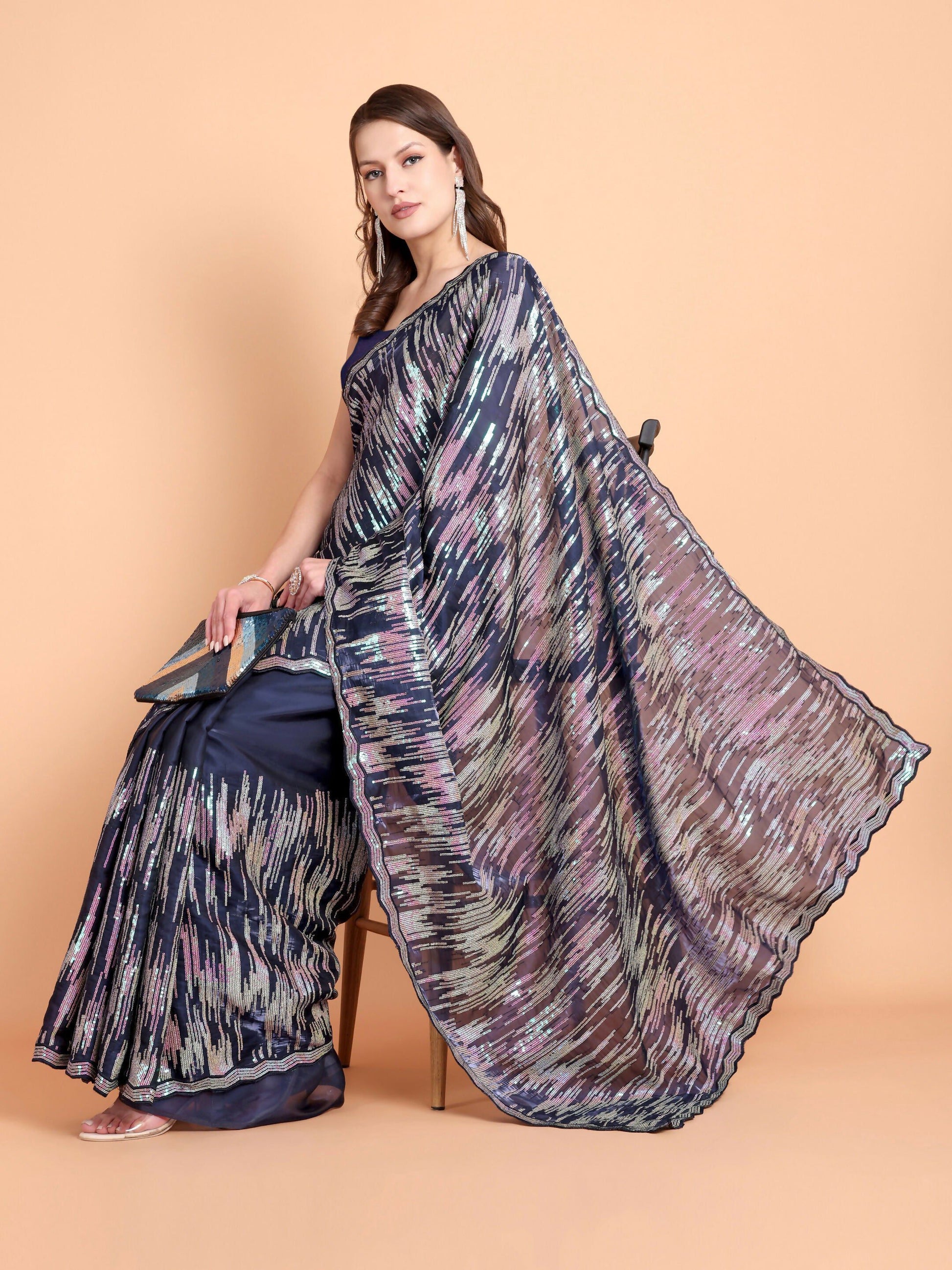 Vamsee Dhavani Navy Blue Georgette Saree - Swadesiicart