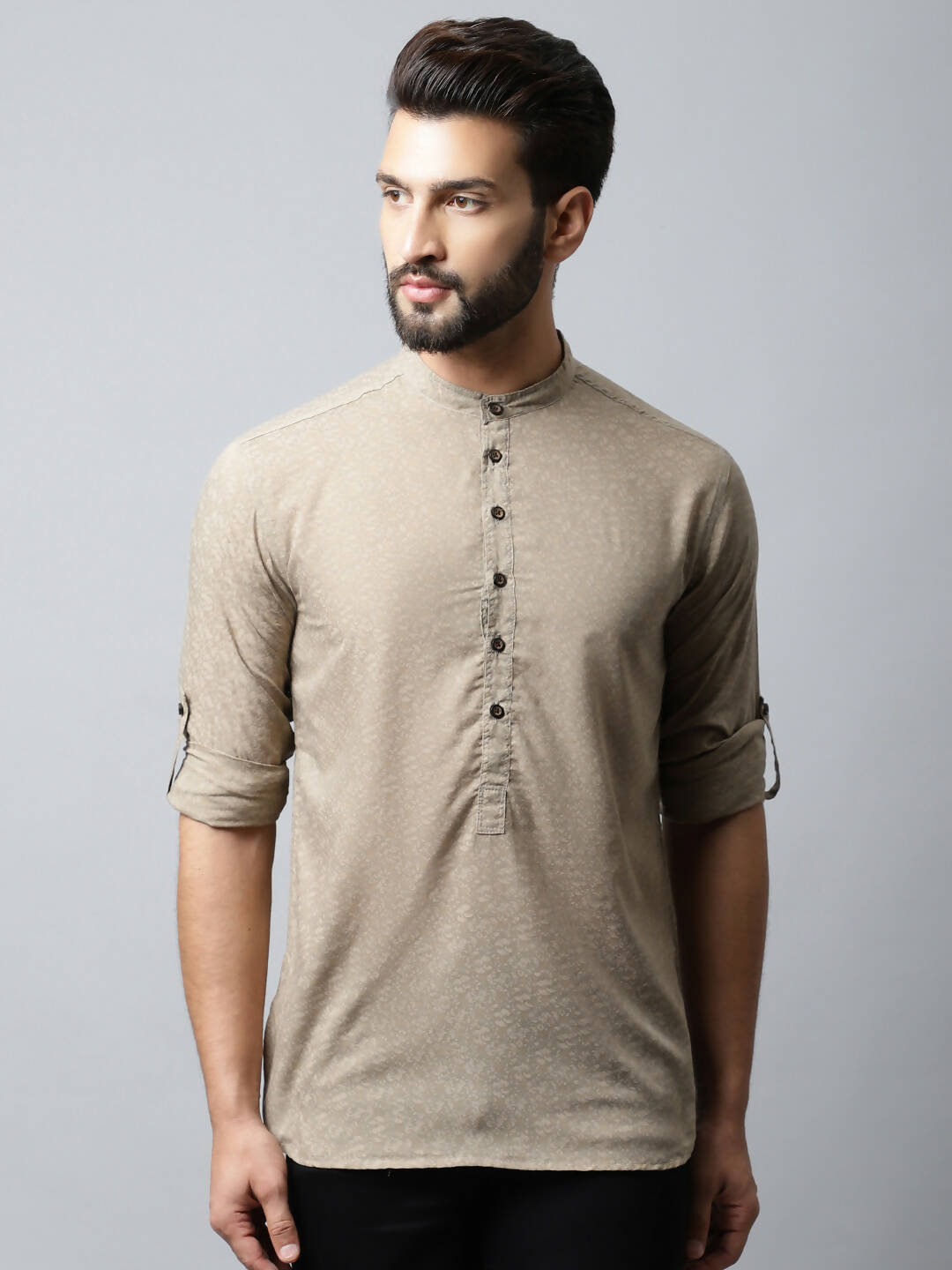 Even Apparels Beige Color Pure Cotton Men's Kurta With Band Collar (SLD072) | Swadesiicart
