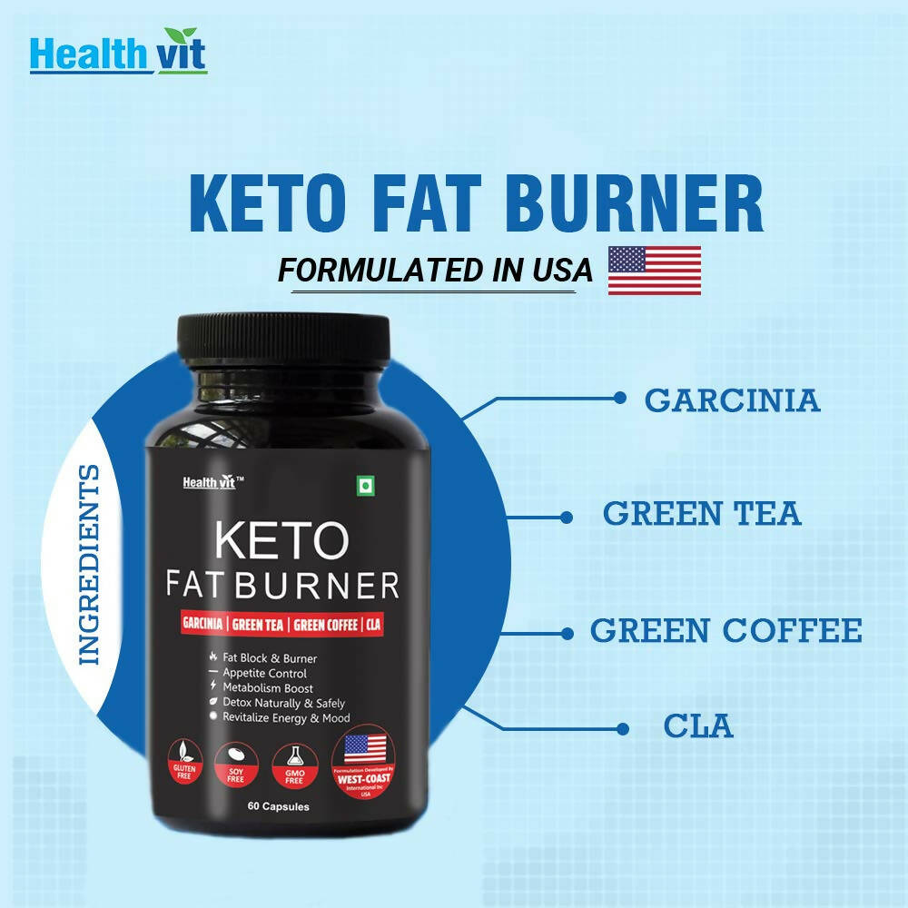 Healthvit Keto Fat Burner With Garcinia, Green Tea, Green Coffee Capsules | Swadesiicart