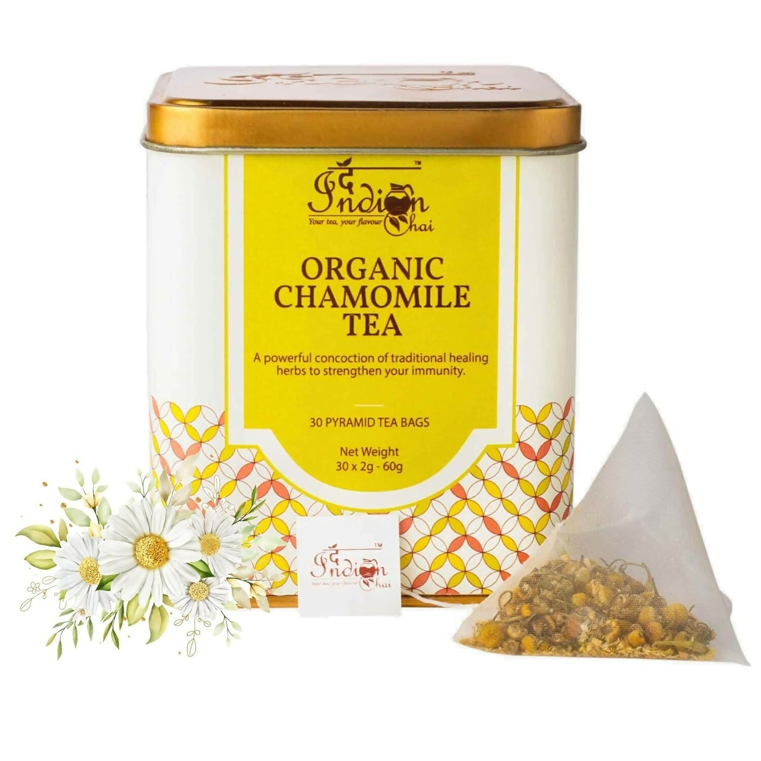 The Indian Chai - Organic Chamomile Tea 30 Pyramid Tea Bags | Swadesiicart