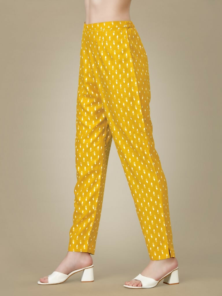 Jyoti Fashion Women's Yellow Rayon Embroidered Kurta Pant Set | Swadesiicart