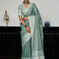Shree Shyam Fashion Elegant Sea Green Woven Linen Saree with Contrast Zari Border & Tassels - Soft & Breathable Party Wear