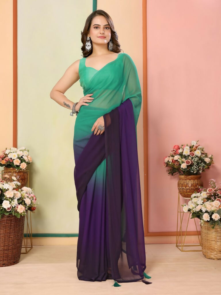 Sea Green Georgette Pedding Color Printed Ready To Wear Saree - Aalaya | Swadesiicart