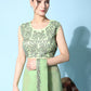 Green Fancy Pure Fabric Plain Ready to wear Saree with stitched Blouse - Vrinda | Swadesiicart