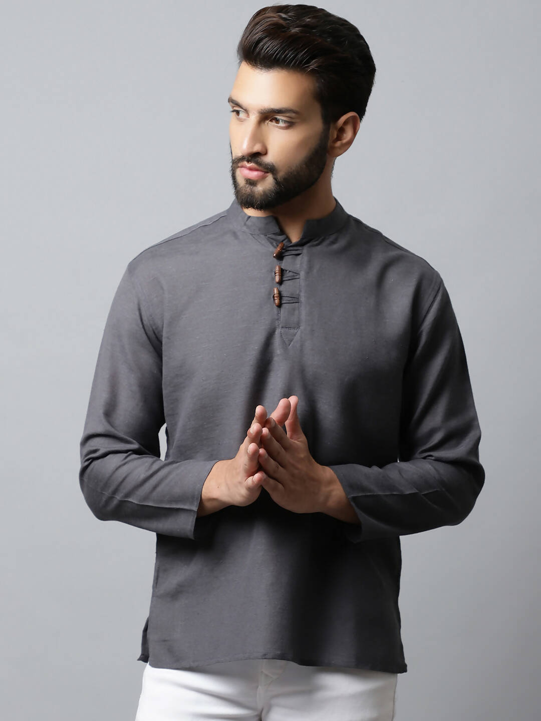 Even Apparels Grey Color Pure Cotton Men's Kurta With Side Placket (SLD1202) | Swadesiicart