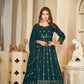 Jyoti Fashion Women's Rama Georgette Embroidered Anarkali Kurta Pant Set With Dupatta | Swadesiicart
