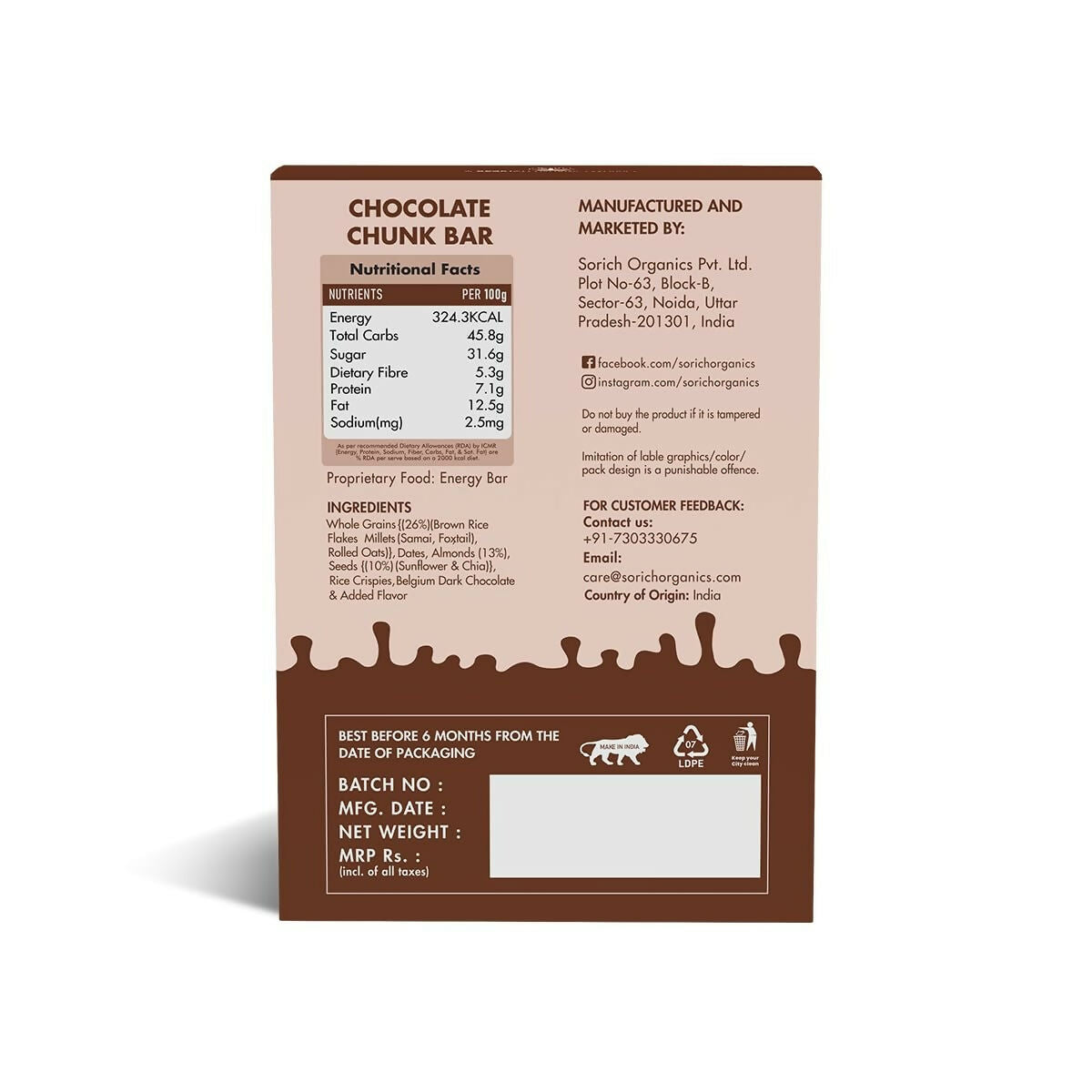 Sorich Organics Multigrain Energy Mini Bars Chocolate Chunk | Swadesiicart