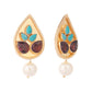 Nuyug 22K Gold Plated Faux Turquoise Stone Studded Contemporary Petal Shaped Pearl Drop Stud Earrings | Swadesiicart