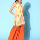 Ahalyaa Women's Orange Crepe Printed Kurta Sharara Set With Dupatta | Swadesiicart