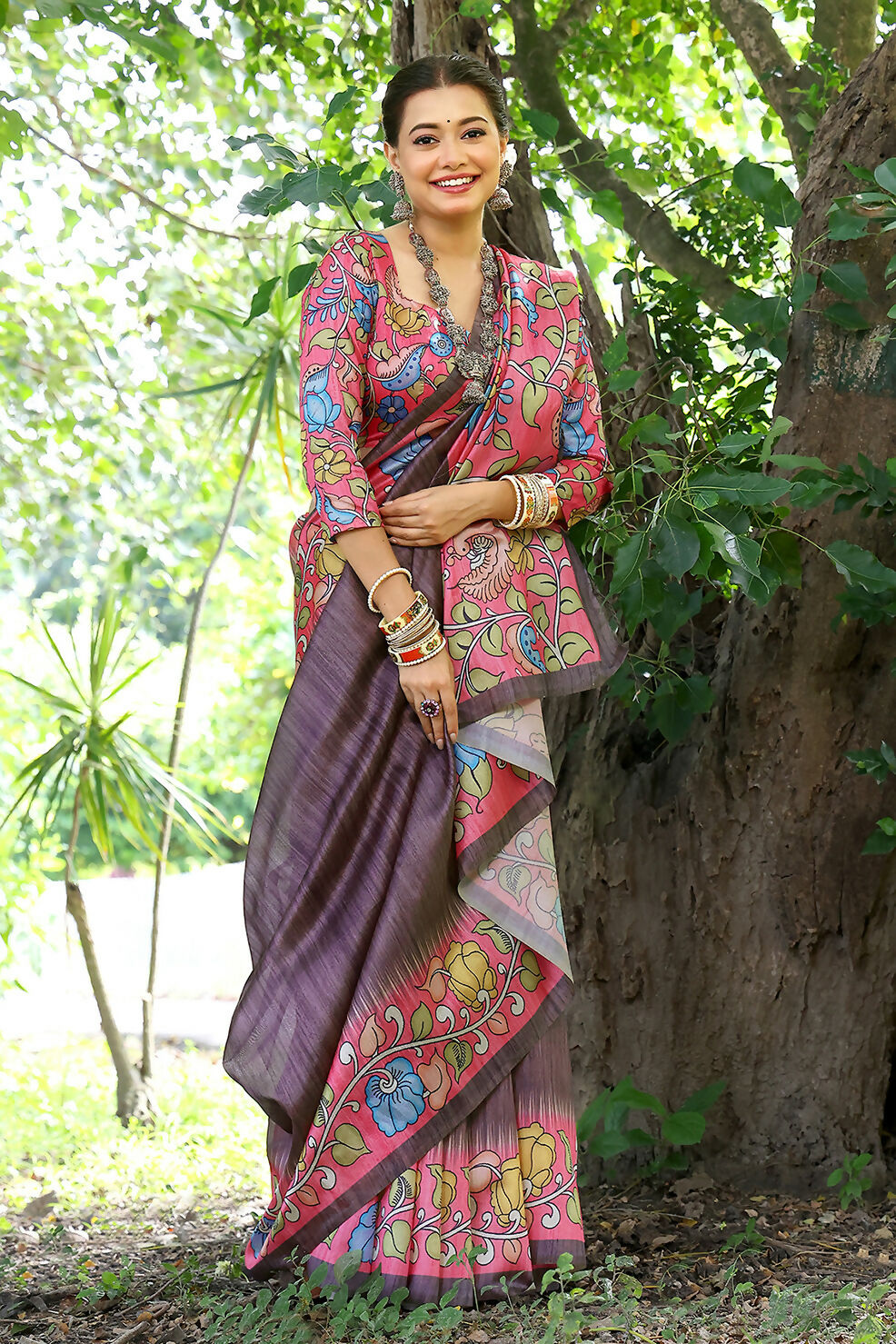 Vishnu Weaves Women's Coffee Cotton Silk Woven Saree with Blouse - Swadesiicart