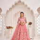 Aastha Fashion Gajari Butterfly Net White Cotton Thread Work, Zari Work And Sandwich Sequence Work Embroidery Wedding Wear Lehenga Choli