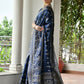 Vishnu Weaves Women's Blue Handloom Raw Silk Thread Weaving Saree with Blouse - Swadesiicart