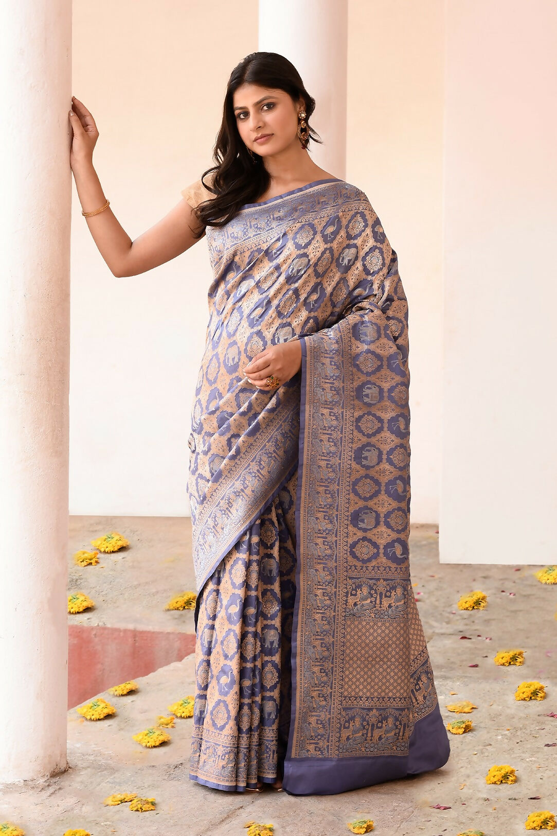 Joban Fashion Lavender Pure Katan Pure Handloom Banarasi Silk Saree | Swadesiicart