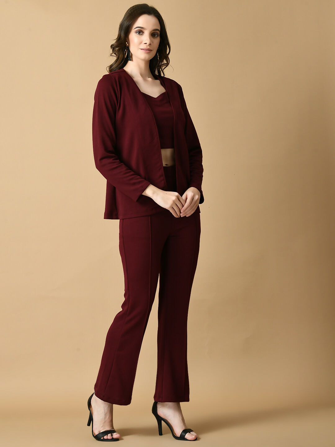 Myshka Women's Magenta Solid Coat With Trousers - Swadesiicart