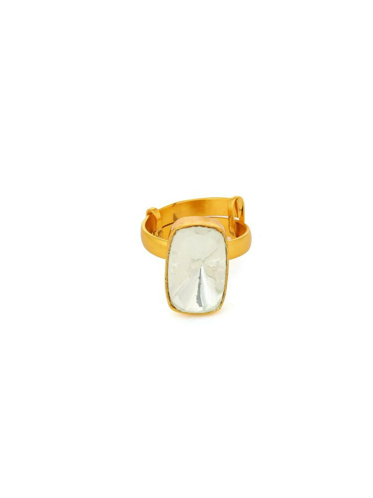 Kundan Gold plated Emarald cut Ring - Ruby Raang | Swadesiicart