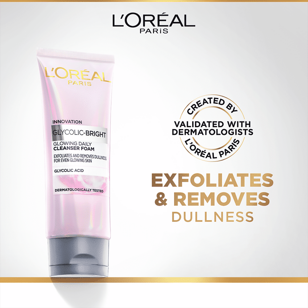 L'Oreal Paris Glycolic Acid Glowing And Protecting CSMS (Cleanser, Serum, Moisturizer, Sunscreen) Regime Kit | Swadesiicart