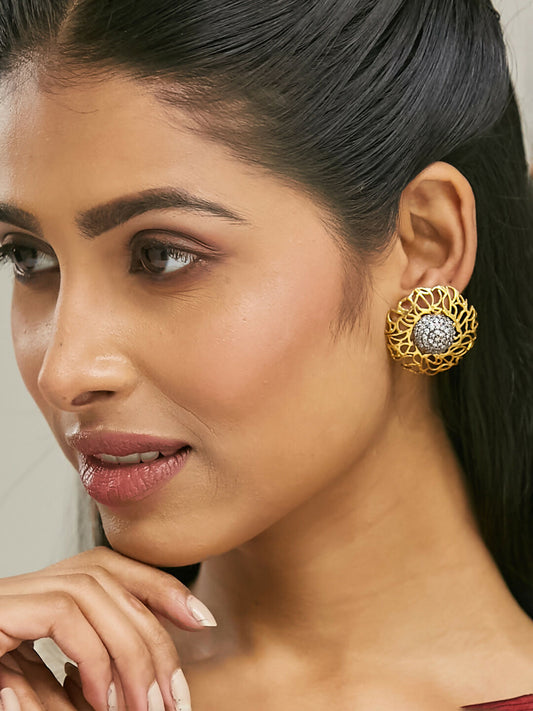 Nuyug 22k Gold Plated Filigree Statement Studs | Swadesiicart