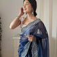 Vamsee Shirovastra Navy Blue Organza Saree - Swadesiicart